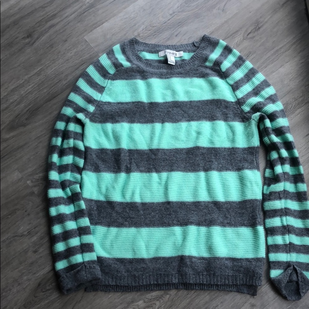 Forever 21 Gray and teal striped sweater